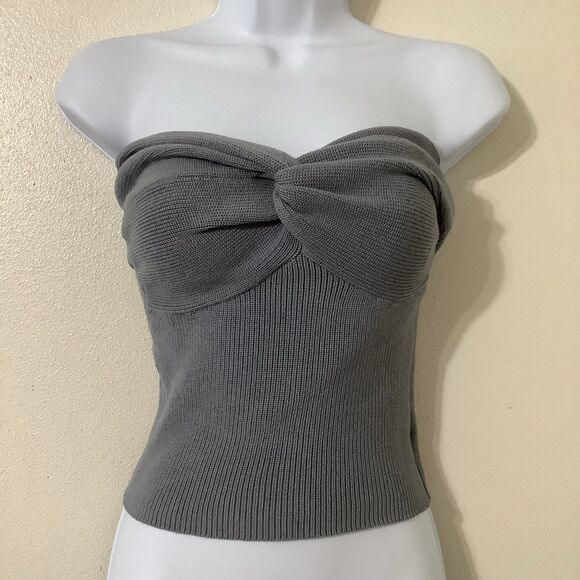 Y2K Grey Knit Office Siren Minimalist Knitted Casual Sweetheart Tube Top S - Picture 1 of 5